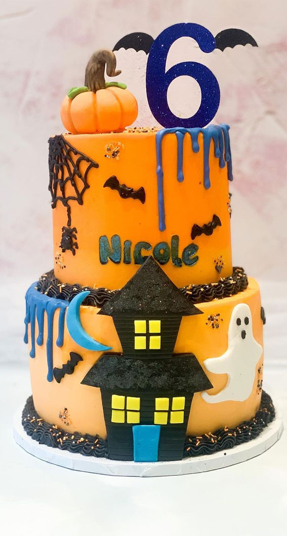 100+ Cute Halloween Cake Ideas : Haunted Two-Tiered Cake