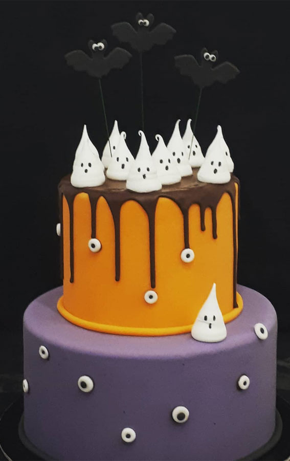 100+ Cute Halloween Cake Ideas : Purple and Orange Two Tiers