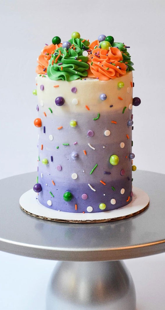 100+ Cute Halloween Cake Ideas : Purple ombré and the swirls