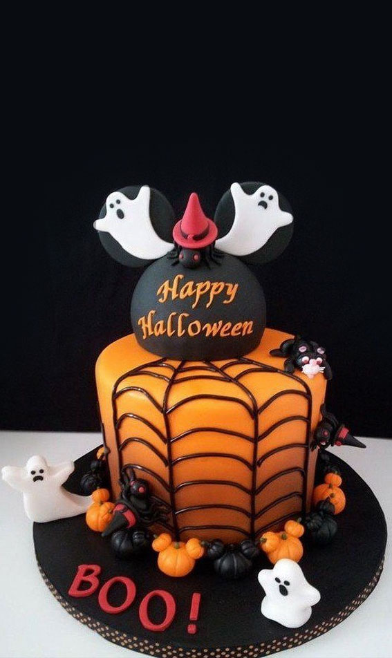 100+ Cute Halloween Cake Ideas : Cobweb Over Orange Cake