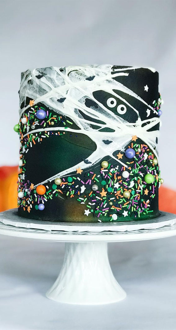 100+ Cute Halloween Cake Ideas : Black Cake + Sprinkles