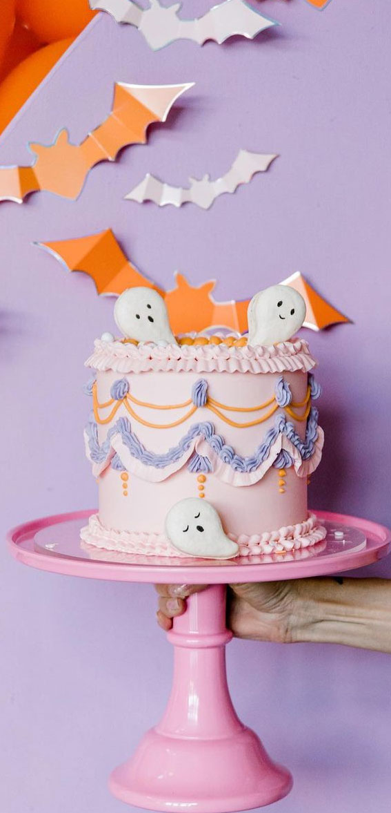 100+ Cute Halloween Cake Ideas : Pink and Orange Buttercream Cake