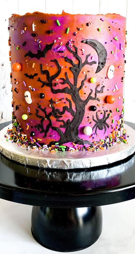 100+ Cute Halloween Cake Ideas : Pink and Orange Cake