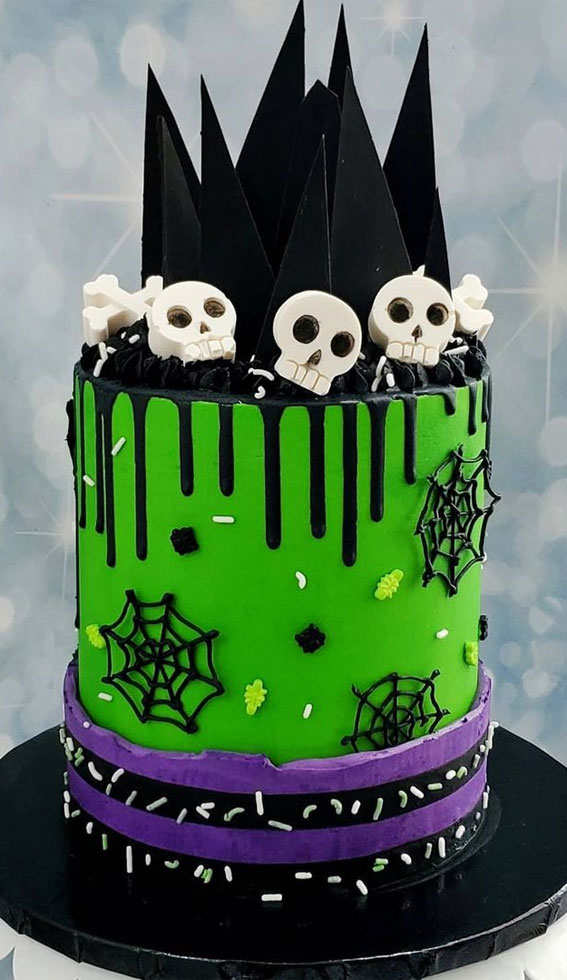 100+ Cute Halloween Cake Ideas : Bright Green Halloween Cake