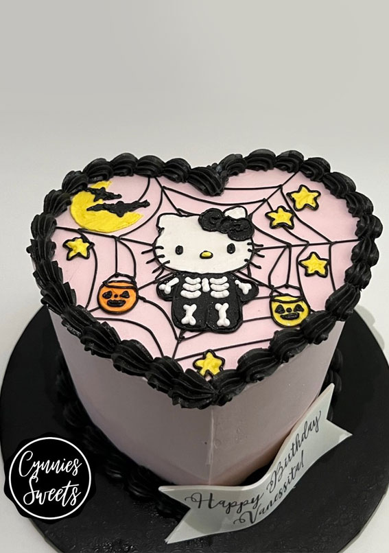 100+ Cute Halloween Cake Ideas : Pink Heart Hello Kitty Halloween Cake
