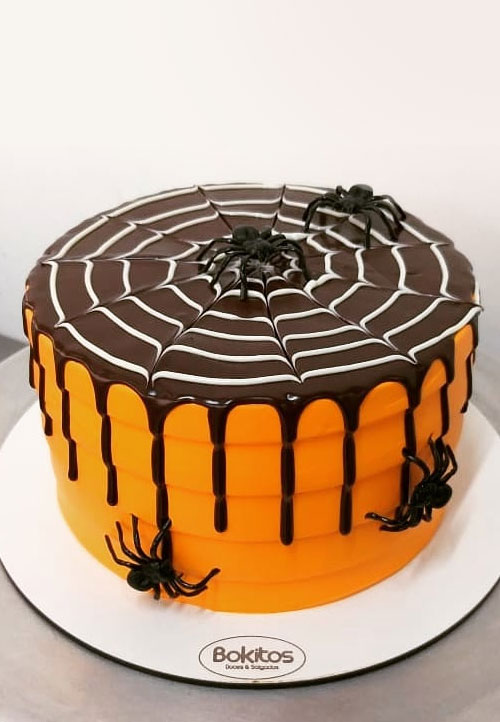 100+ Cute Halloween Cake Ideas : Spider Web Chocolate Drip Cake