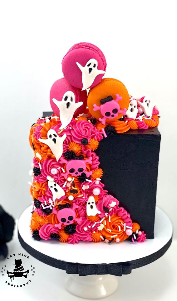 100+ Cute Halloween Cake Ideas : Square Cake with Colourful Buttercream