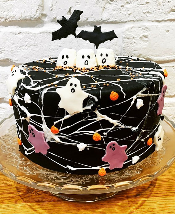 100+ Cute Halloween Cake Ideas : Cobweb Black Cake