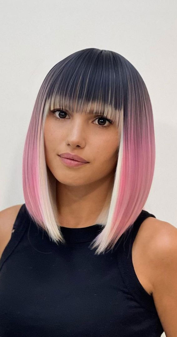 Æsel Lignende møbel 50 Best Short Hair with Bangs : Ombre Pink Lob with Bangs