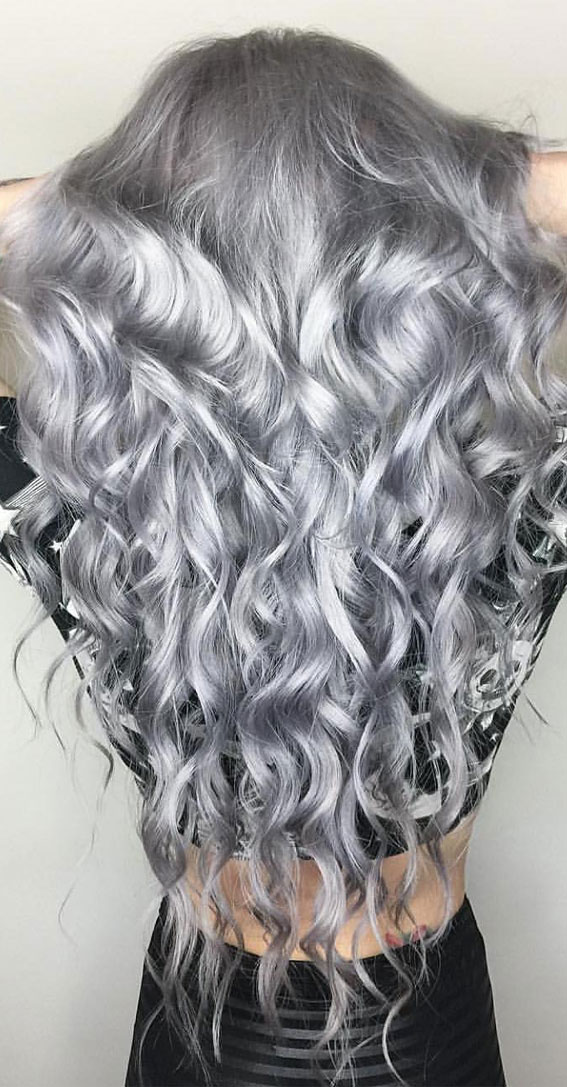 30 Metallic Hair Color Ideas : Light Storm Curly