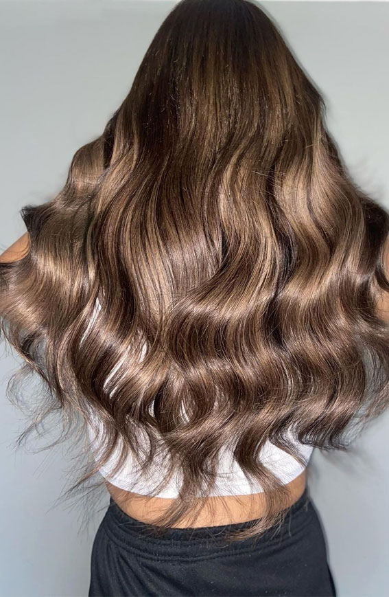 30 Metallic Hair Color Ideas : Ash Brown Long Wavy