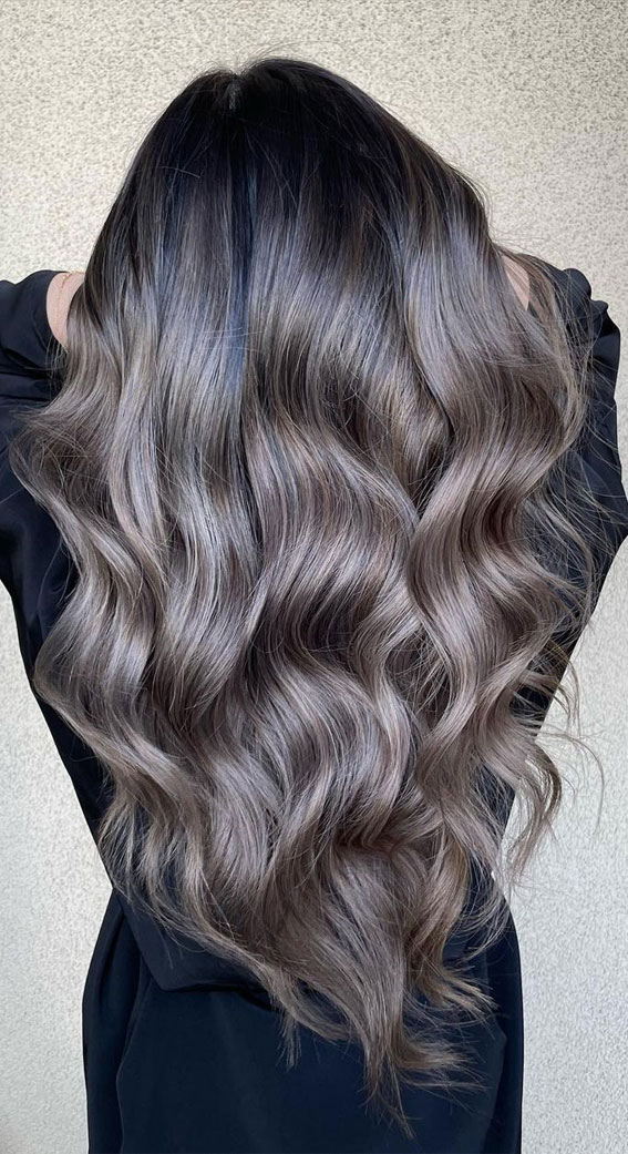 30 Metallic Hair Color Ideas : Seamless Ash Brown