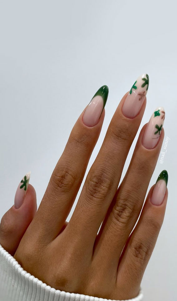 30 Gorgeous November Nail Ideas : Flower & Green French Nails