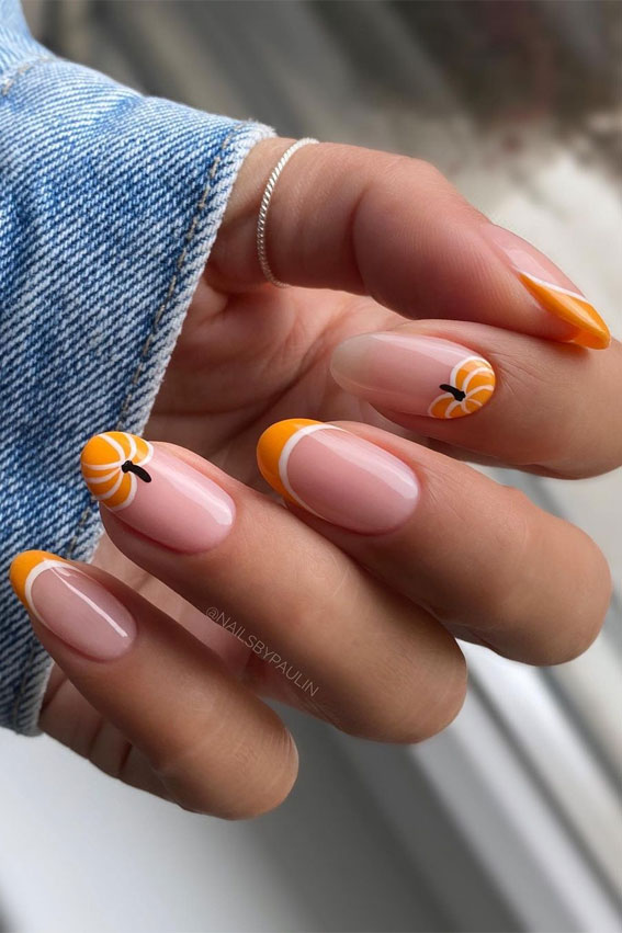 30 Gorgeous November Nail Ideas : Pumpkin Tip Nails