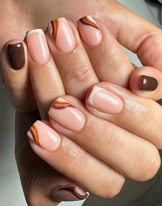 30 November Nail Ideas Shades of Brown & White Swirl Nails