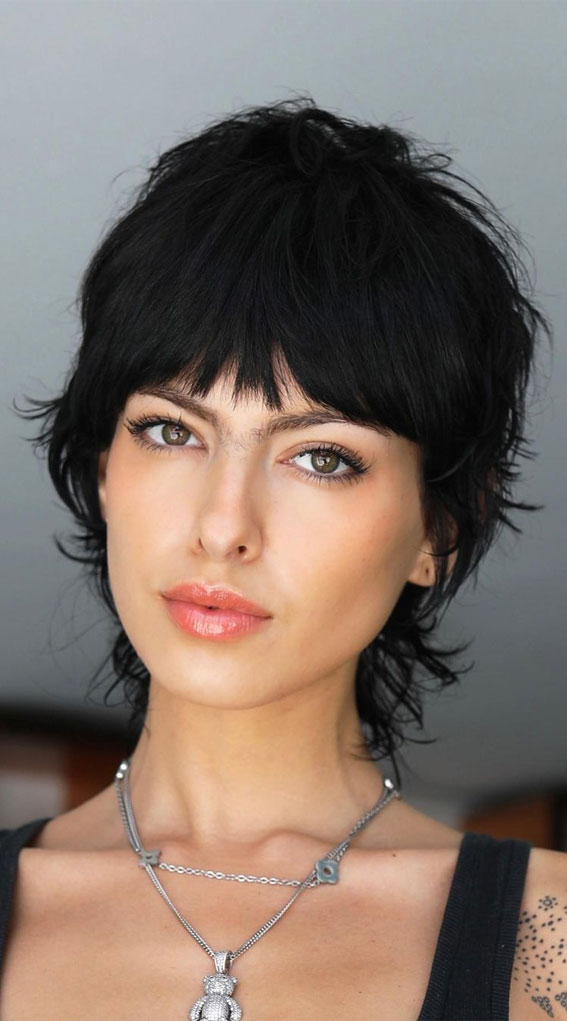 50 Best Short Hair with Bangs : Mullet Pixie Haircut with Bangs