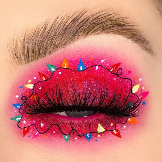 20+ Christmas & Holidays Makeup Ideas : Colourful Christmas Light Pink Eyeshadow