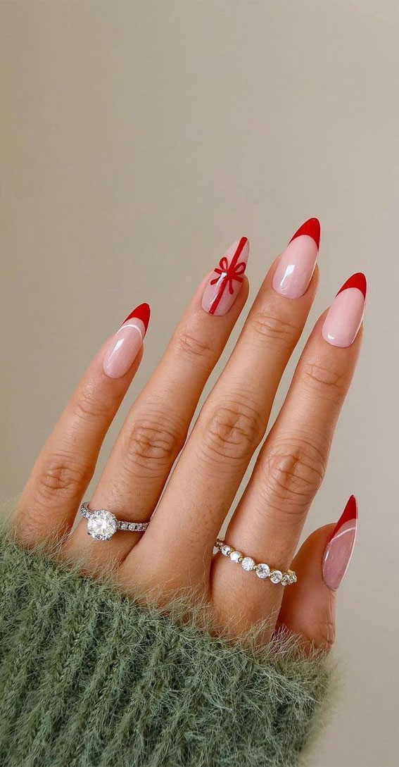50+ Stylish Festive Nail Designs : Red French Tip Nails