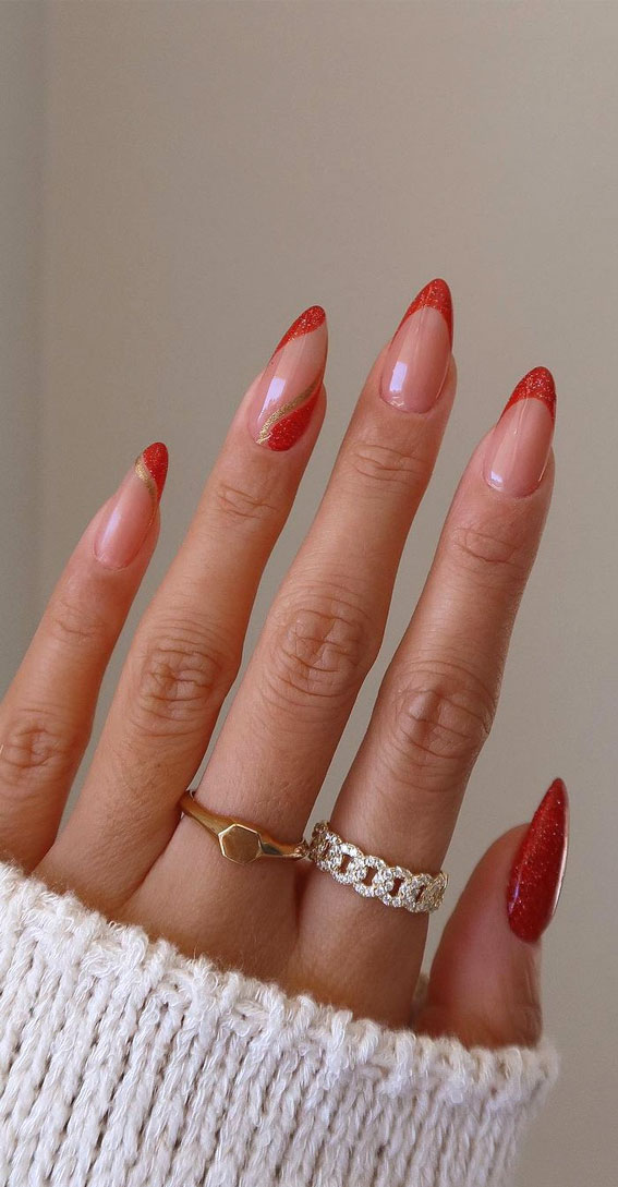 50+ Stylish Festive Nail Designs : Glitter & Shimmery Red Holiday Vibe