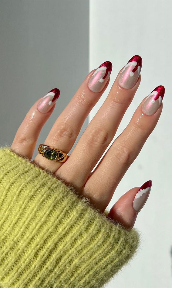 50+ Stylish Festive Nail Designs : Red Santa Hat Tip Nails