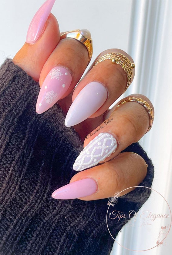 50+ Stylish Festive Nail Designs : Pink and White Festive Vibes