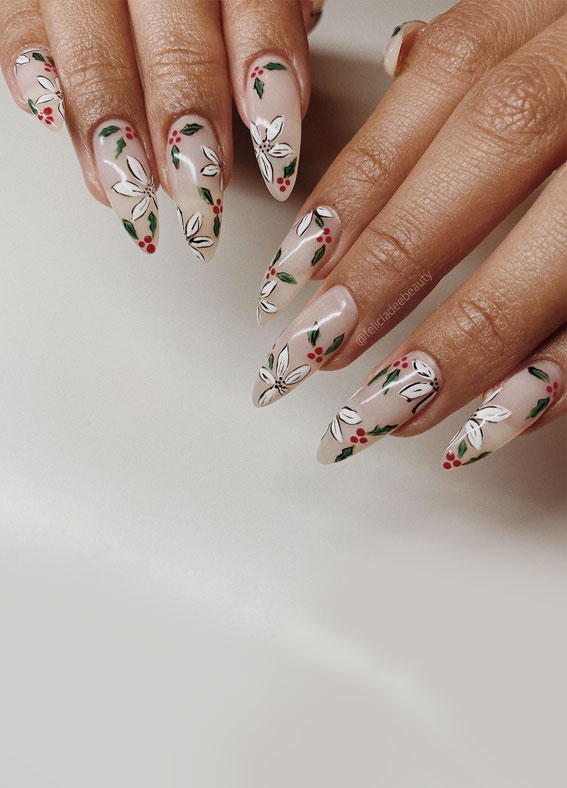 50+ Stylish Festive Nail Designs : Poinsettia Christmas Nails