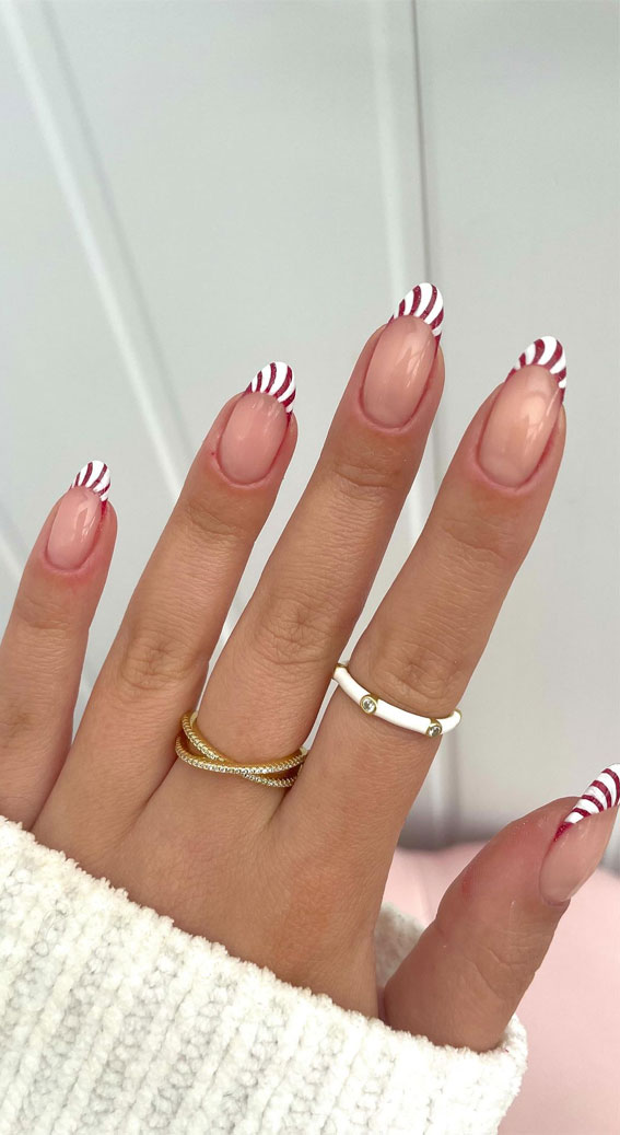 50 Best Holiday Nail Art Ideas & Designs : Candy cane tips