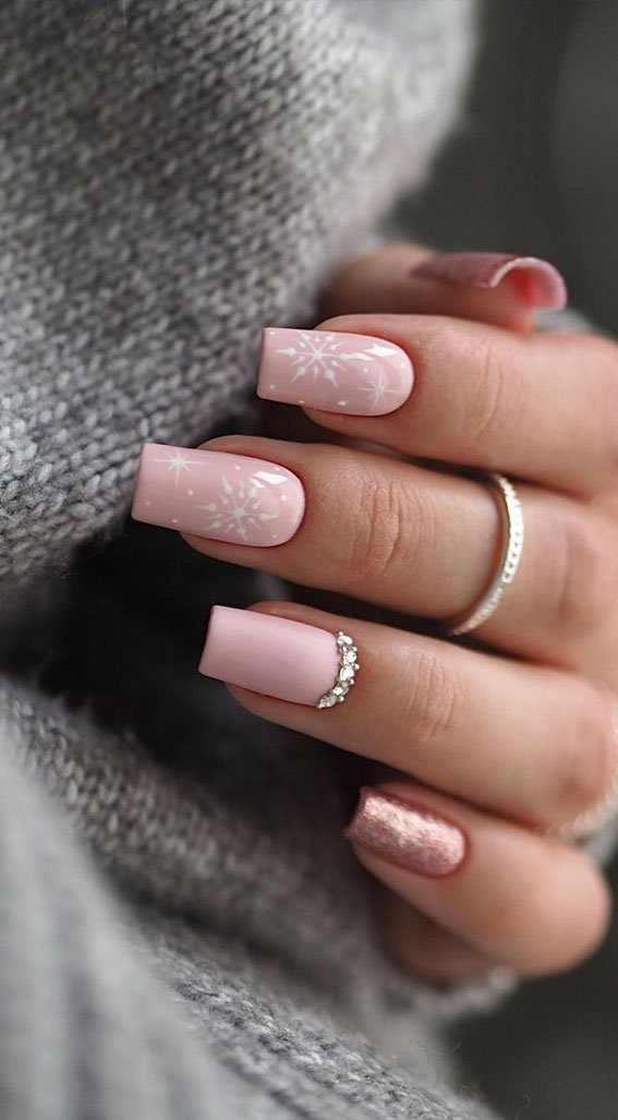 50 Best Holiday Nail Art Ideas & Designs : Light Pink Tapered Square Nails