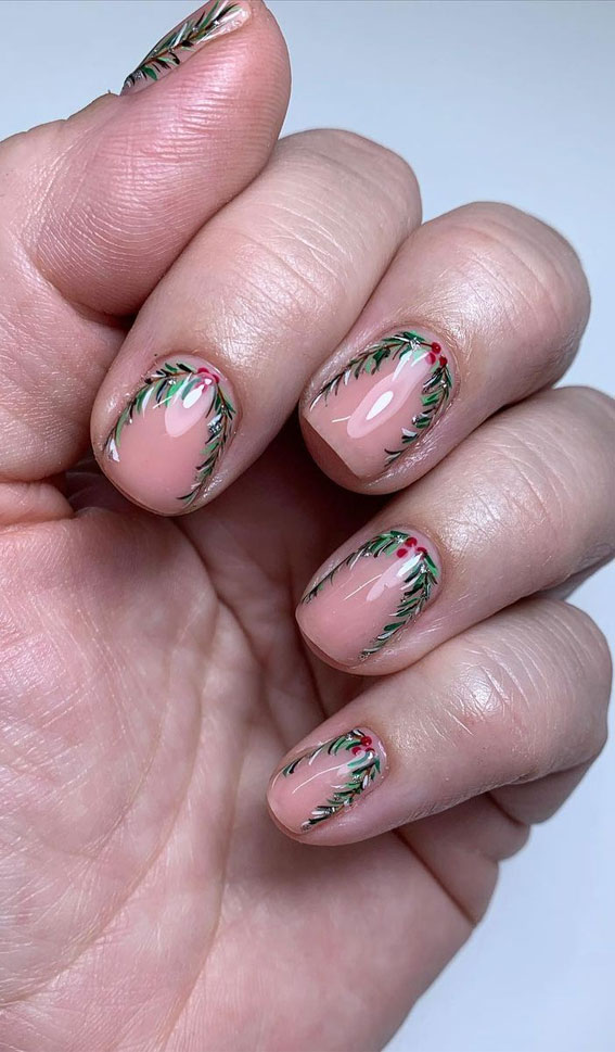 50 Best Holiday Nail Art Ideas & Designs : Christmas sprigs