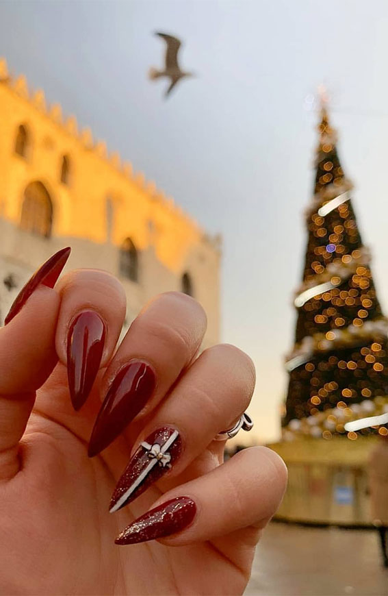 50+ Stylish Festive Nail Designs : Red Stiletto Nails