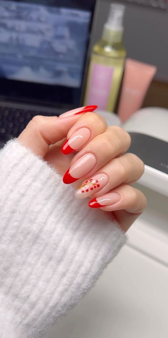50+ Stylish Festive Nail Designs : Red Berry & Red Tip Nails