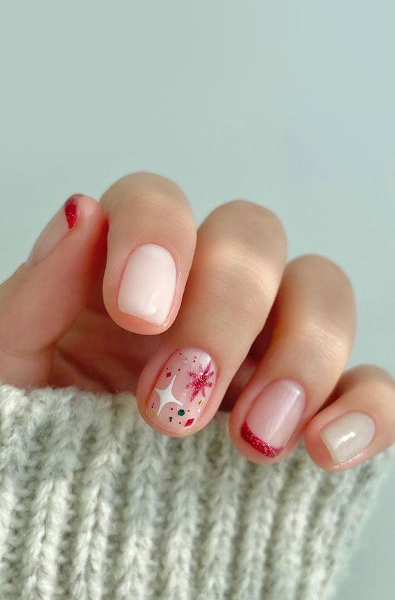 50+ Stylish Festive Nail Designs : Shimmery Red Tip Holiday Vibes
