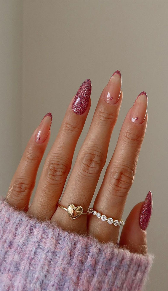 50 Best Holiday Nail Art Ideas & Designs : Glitter Almond Holiday Vibe Nails