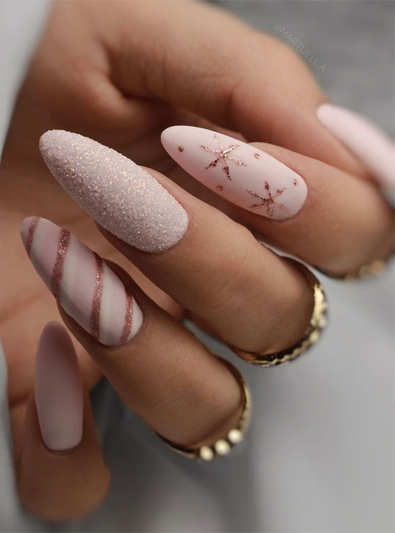 50+ Stylish Festive Nail Designs : Textured Festive Pink Nails