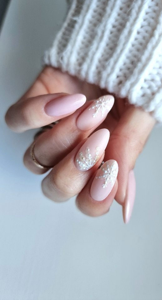 50+ Stylish Festive Nail Designs : White Textured Snowflake Nails
