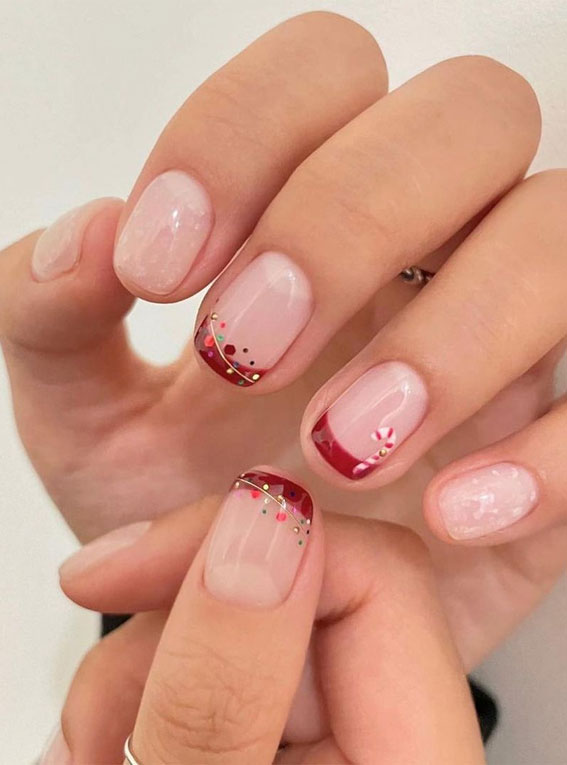 50+ Stylish Festive Nail Designs : Red Tip Christmas Nails