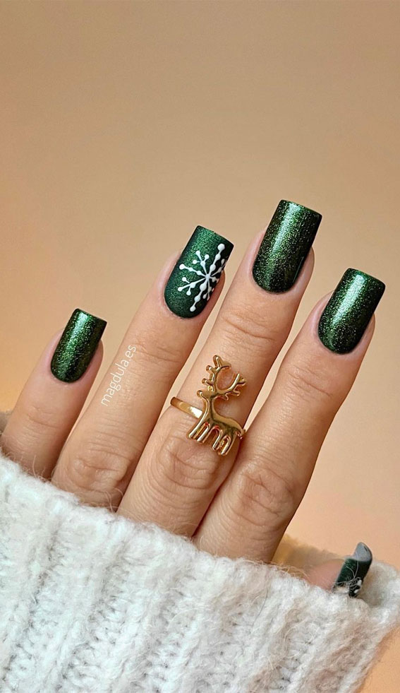 50+ Stylish Festive Nail Designs : Dark Green Christmas Nails