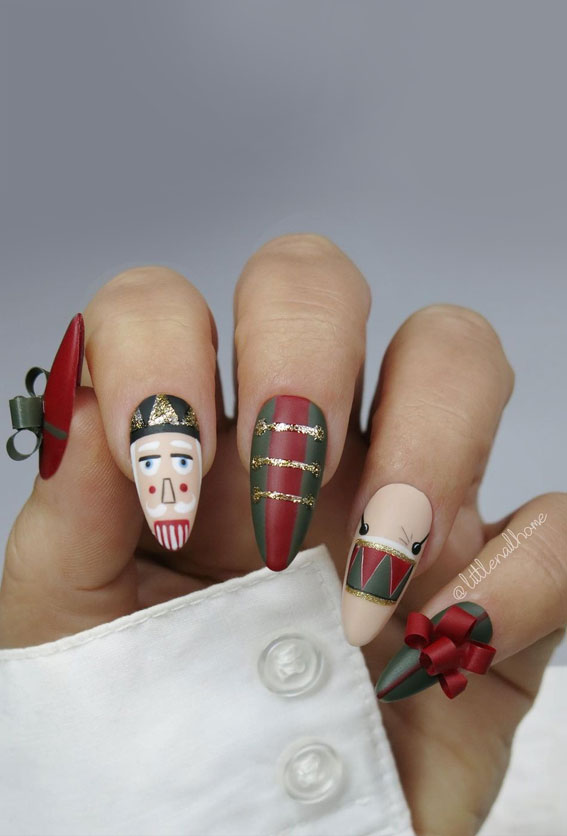 50+ Stylish Festive Nail Designs : Nutcracker Stiletto Nails