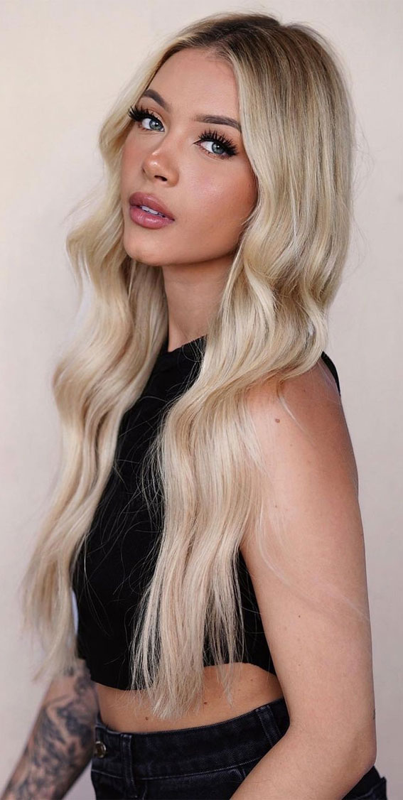 50+ Trendy Hair Colour For Every Women : Blonde Long Hair with Mermaid Waves
