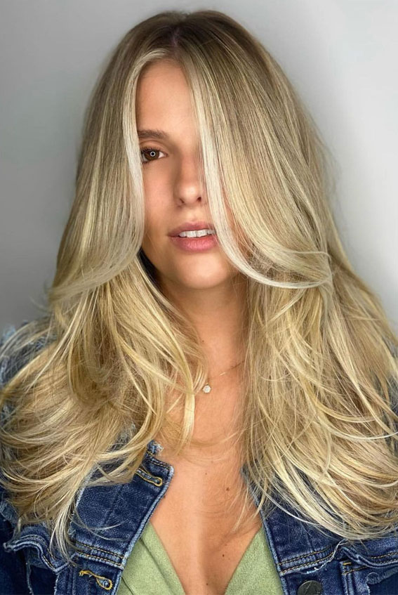 50+ Trendy Hair Colour For Every Women : Layered Butter Blonde