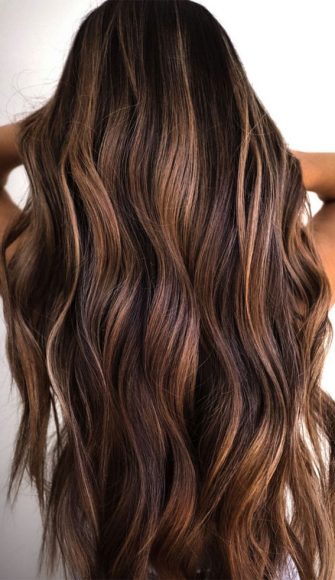 50+ Trendy Hair Colour For Every Women : Chestnut Swirl Long Hair