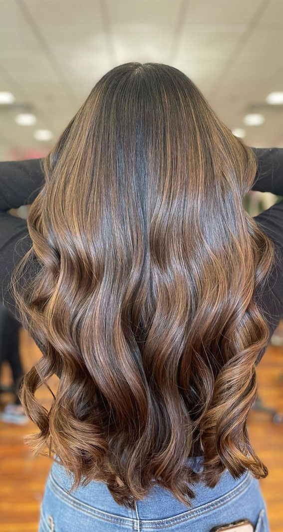 50+ Trendy Hair Colour For Every Women : Chestnut Balayage Long Hair