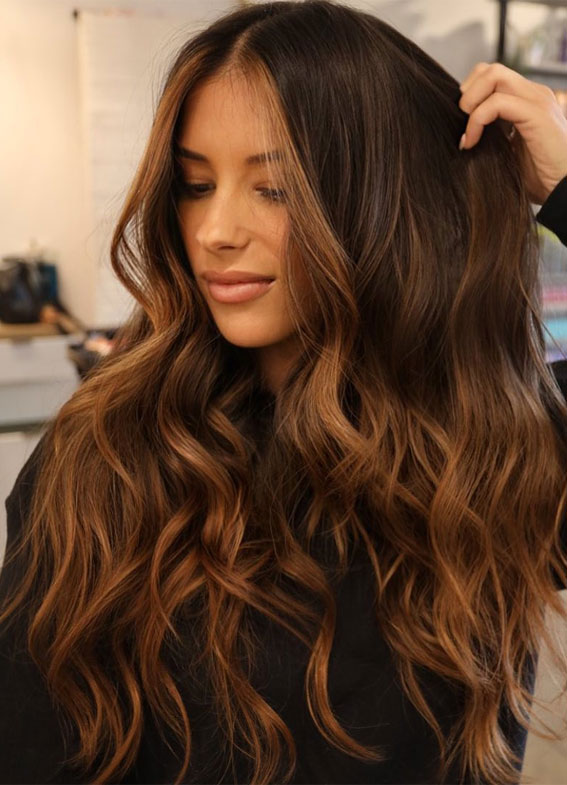 50+ Trendy Hair Colour For Every Women : Copper on Dark Chocolate Hair