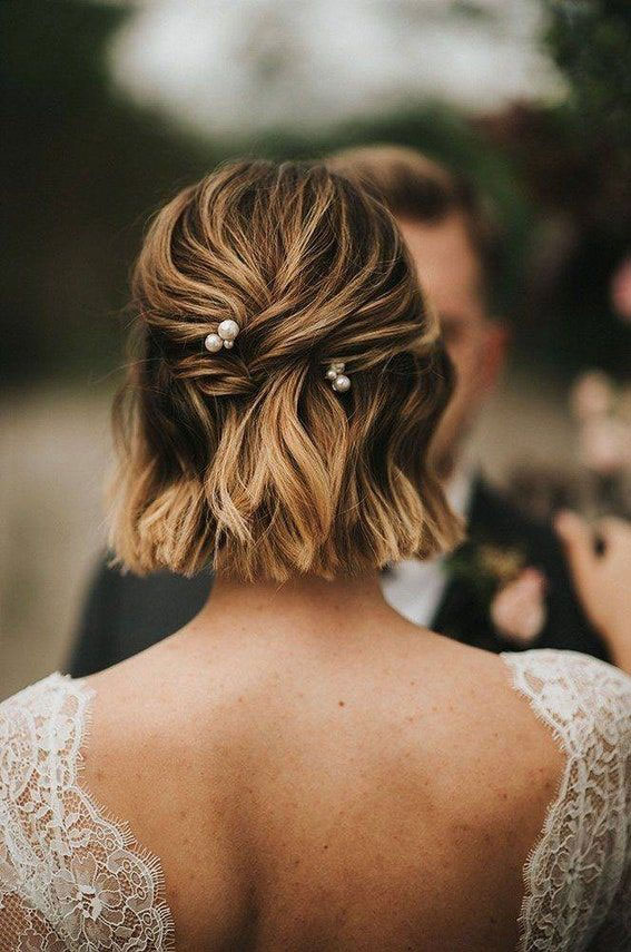 35+ Cute & Easy Ways to Style Short Hair : Simple Half Up Bridal Hairstyle