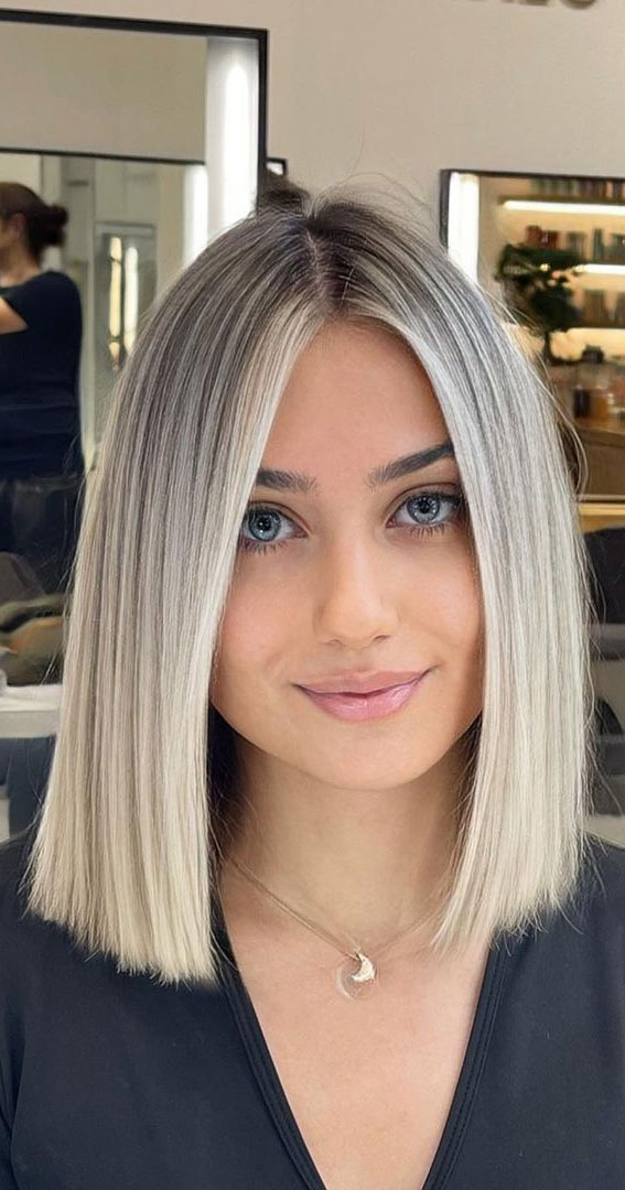50+ Trendy Hair Colour For Every Women : Lob Blonde with Hint of Smokey