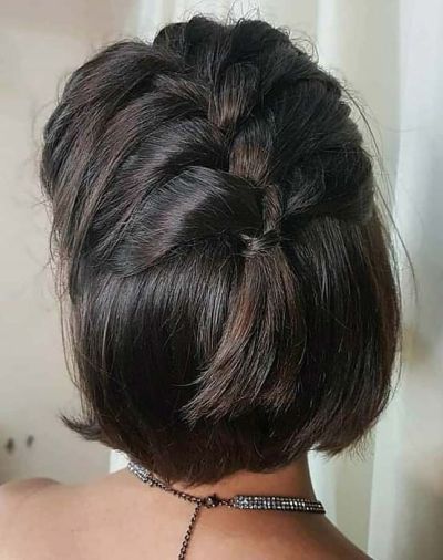 35+ Cute & Easy Ways To Style Short Hair : Braided Half Up Rich Brunette