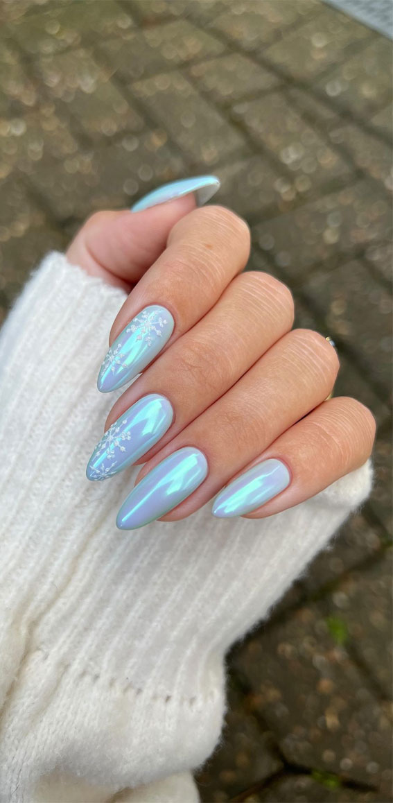 45 Beautiful Festive Nails To Merry The Season : Glazed Donut Icy Blue + Snowflakes