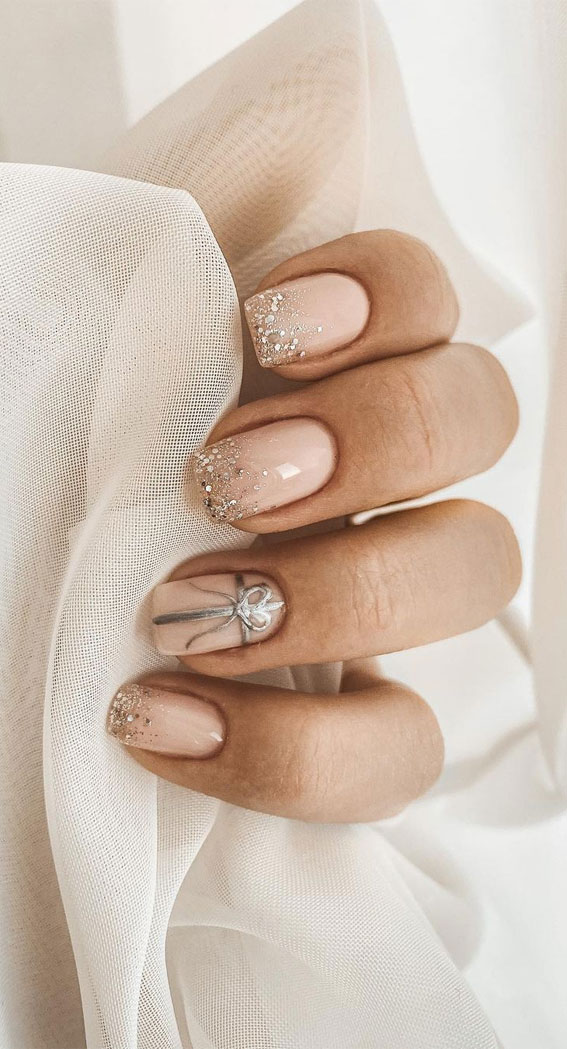 45 Beautiful Festive Nails To Merry The Season : Chrome Ribbon Sheer Nails