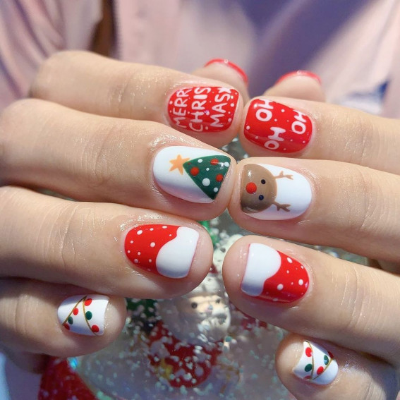 50+ Christmas & Holiday Nails For A Festive Look : Cute Mix n Match Kawaii Nails