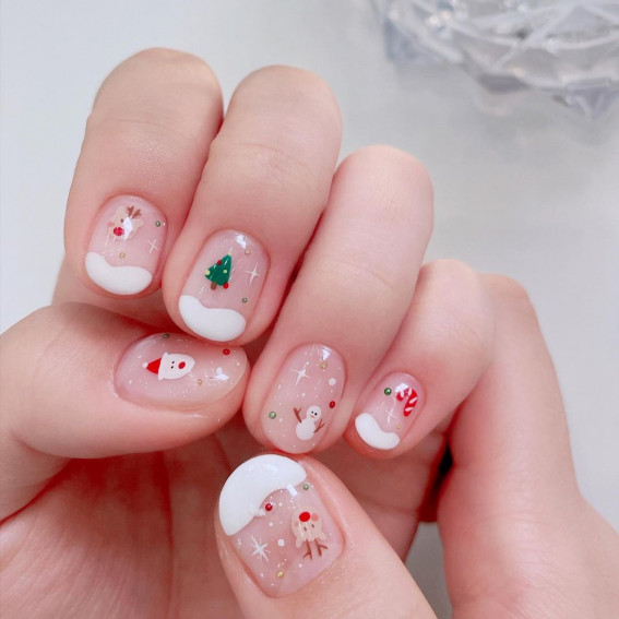 50+ Christmas & Holiday Nails For A Festive Look : Cute Sheer Nails
